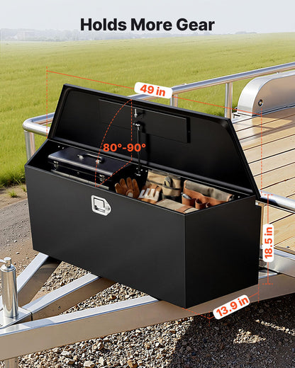 VEVOR Trailer Tongue Box, Heavy Duty Trailer Tongue Tool Box Storage Organizer with Lock & Keys, Utility Tool Chest for Pickup Truck Bed, RV, SUV, Off-Road Vehicle, Steel, 49" x 13.9" x 18.5"