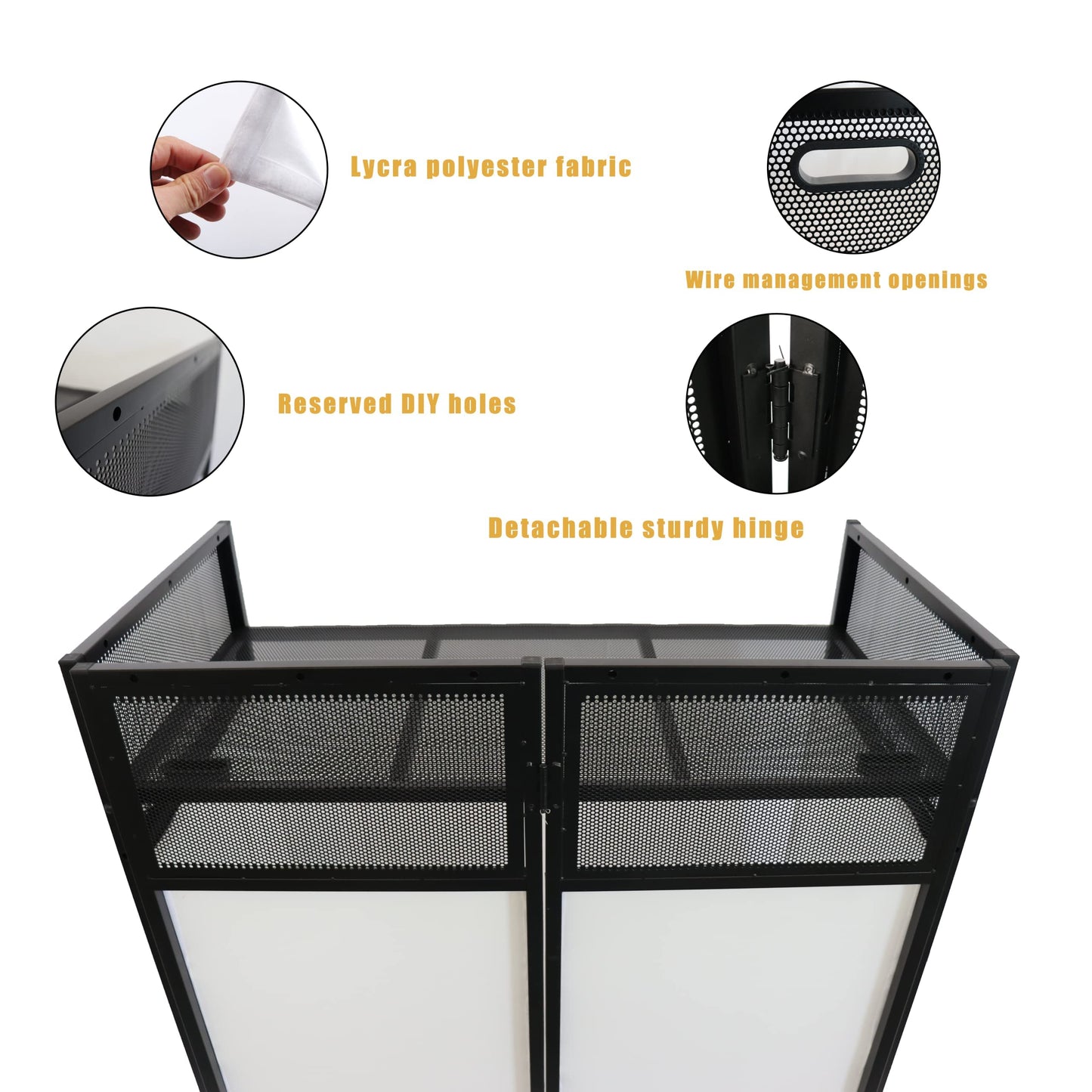 Sardoxx Portable DJ Booth DJ Facade DJ Table Station Two-position Height Adjustable Tabletop DJ Table Stand DJ Event Booth w/Travel Bag Black&White Scrims For Gig, Party, Show