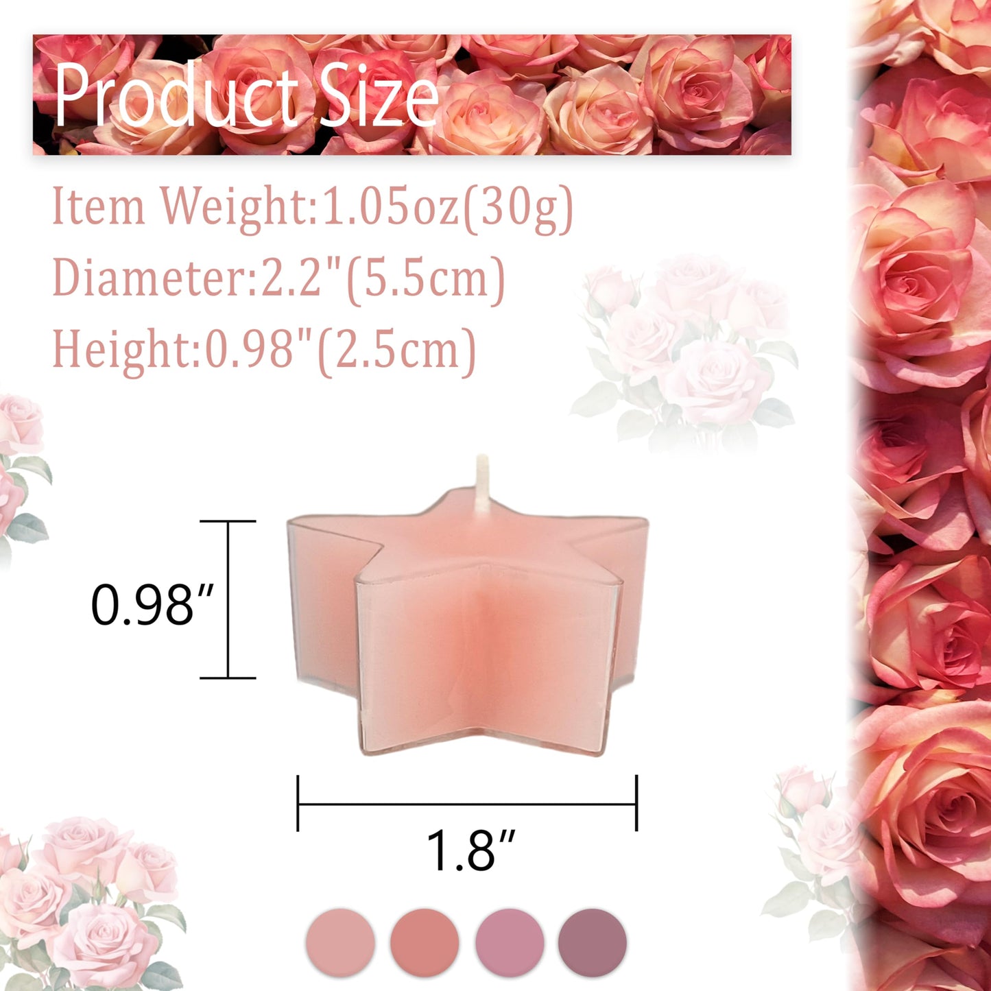 Tea Lights Gradation Pink Star Tea Candles Set of 12 – Tealight Candles with Rose Scent, Long Burning Handmade Tealights for Wedding Meditation Home Decor Gift
