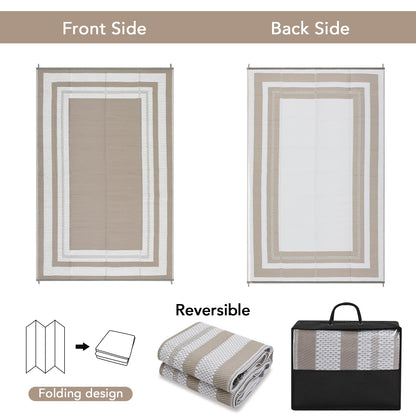 GarveeHome Outdoor Patio Rug 10x20 Plastic Straw Rug Waterproof Large Outdoor Rugs Reversible Portable Camping Rugs Lightweight Floor Mat for RV Porch Balcony Patios Picnic Outside Grey Beige Panel