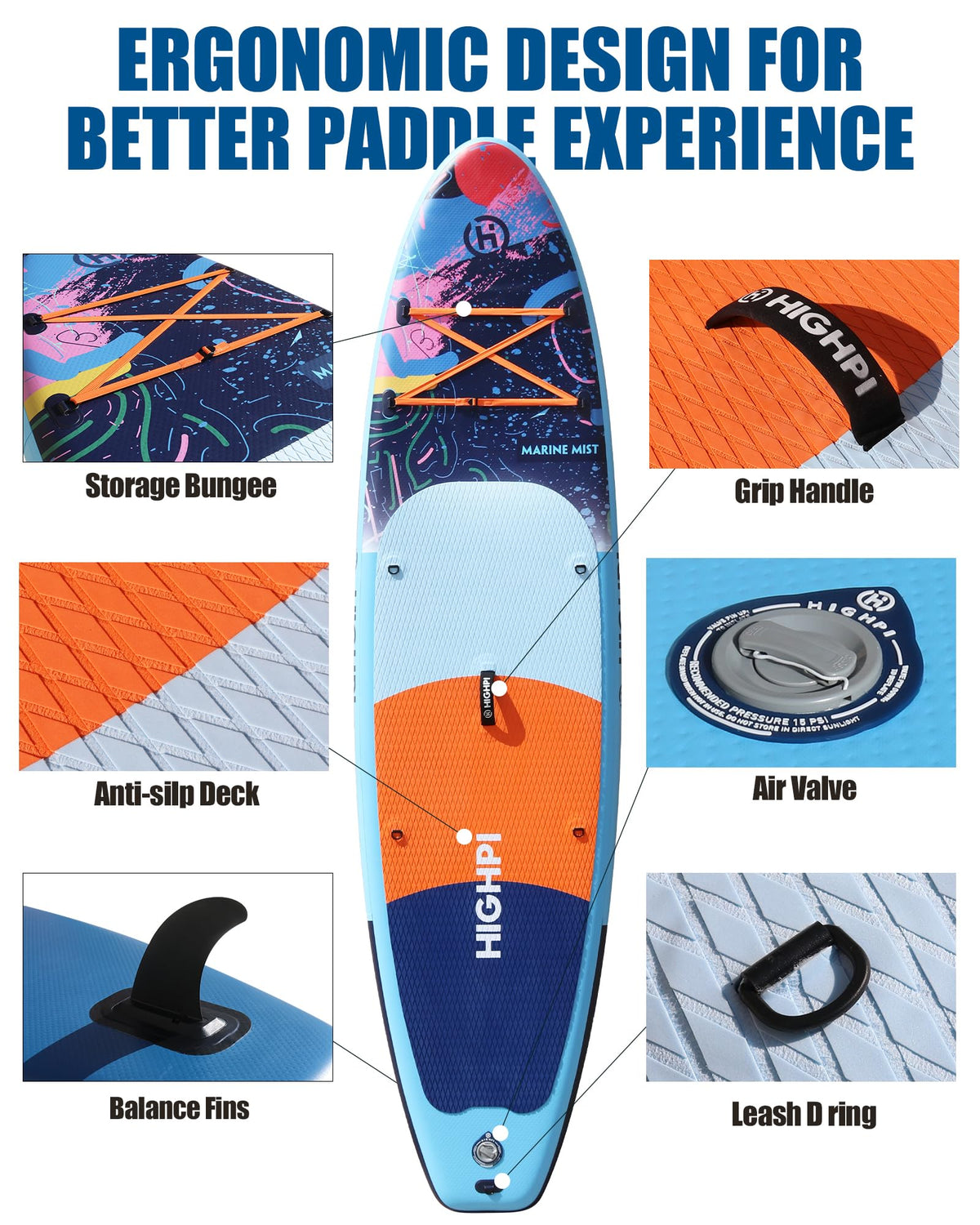 Highpi 11ft Inflatable Stand Up Paddle Board for Youth and Adults – Wide Sup with Premium Accessories, Blow Up Paddleboard for Surfing, Fishing, Yoga & More