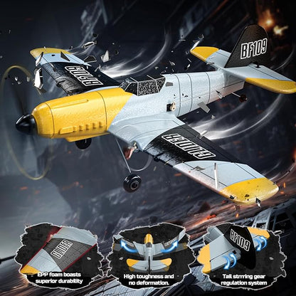 DEERC RC Plane 3 Channel BF-109 Remote Control Airplane Fighter Toys2.4GHz 6-axis Gyro Stabilizer RTF Glider Aircraft Plane with 2 BatteriesEasy to Fly for Adults Kids Beginners Boys