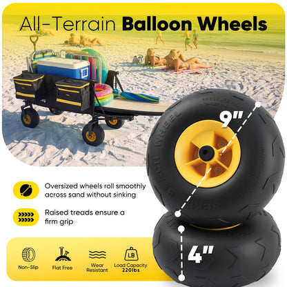 Sekey Heavy Duty Beach Wagon with 9" Big Sand-Proof Wheels, 300L Oversized Foldable Beach Cart with Cooler| Adjustable Handle & Balloon Tires for Sand, Camping,Vacation