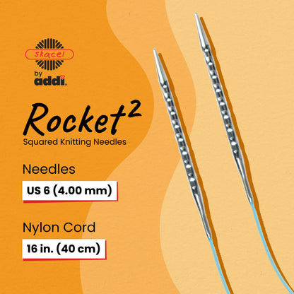 skacel by addi Rocket 2 (Squared) Circular Knitting Needles, Fixed 16 Inch (40 cm) Plated Brass Tips with Flexible Nylon Cord, 4 mm (US Size 6)
