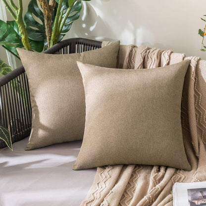 MIULEE Decorative Outdoor Throw Pillow Covers - Waterproof Faux Linen Cushion Cases | 16x16 Inch Khaki (Pack of 2)