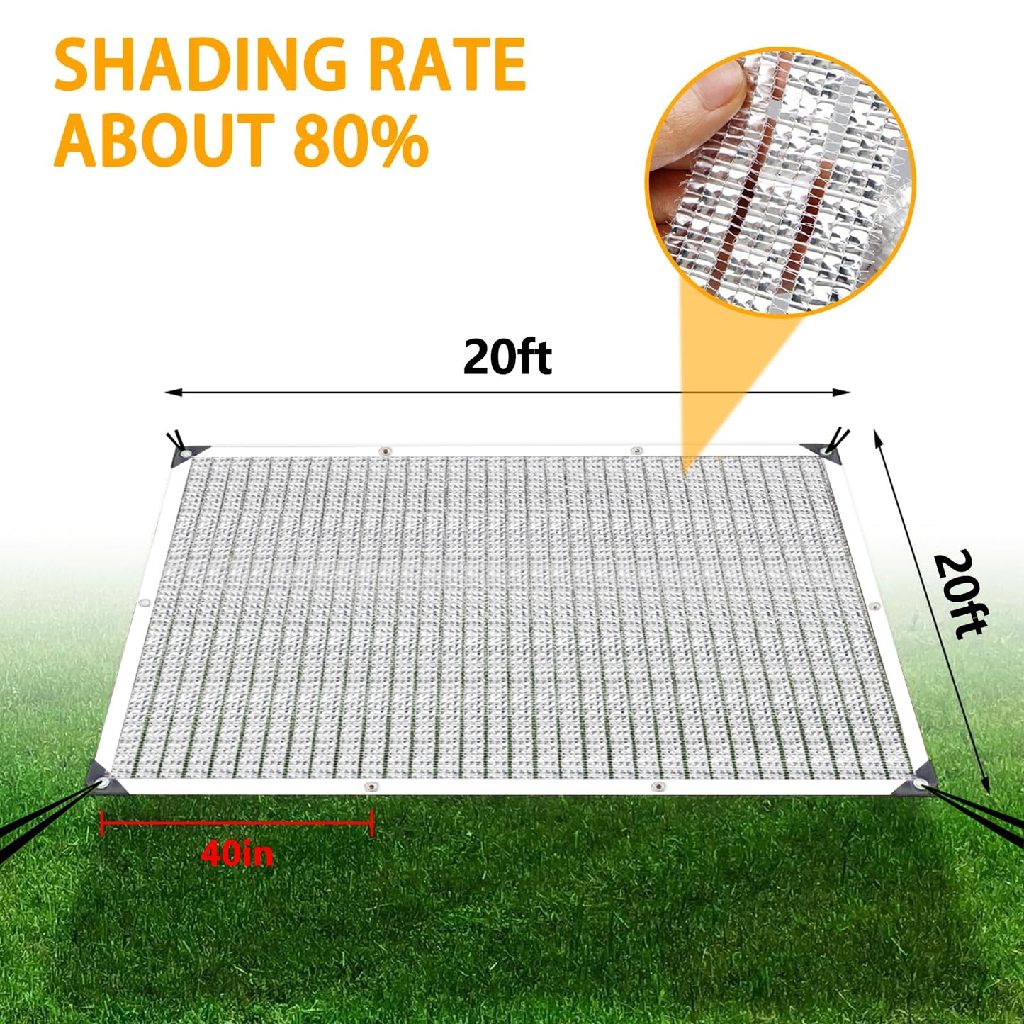 Shade Cloth - 80% Garden Shade Cloth, Mesh Tarp - for Greenhouse Plants Patio Sun Shade - for Cars Pergola Chicken Coops Dogs with Grommets Outdoor, Durable Shade Covers