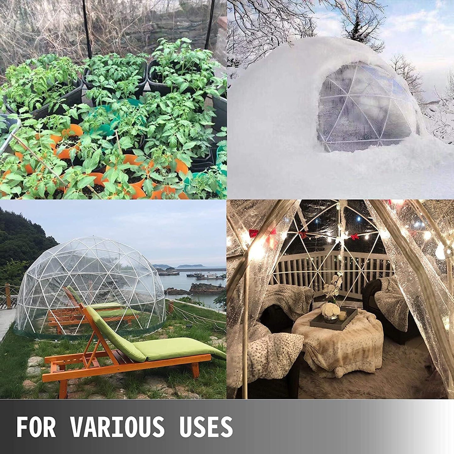 CZGBRO 12FT Garden Dome House, Outdoor Clear Dome Tent Shelter Geodesic Dome 5-7 Person for Backyard Patios, Canopy Gazebos Screen House Room Lean to Greenhouse