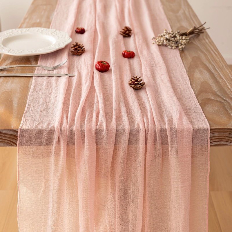 Keketoarrange Pink Mothers Day Cheesecloth Table Runner Spring Boho Rustic Gauze 120 inch 10FT Cheese Cloth Runner for Wedding Baby Shower Bridal Birthday Tea Party Home Decorations