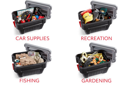 Rubbermaid® ActionPacker®️ 8 Gal Lockable Storage Box Pack of 4, Outdoor, Industrial, Rugged, Grey and Black