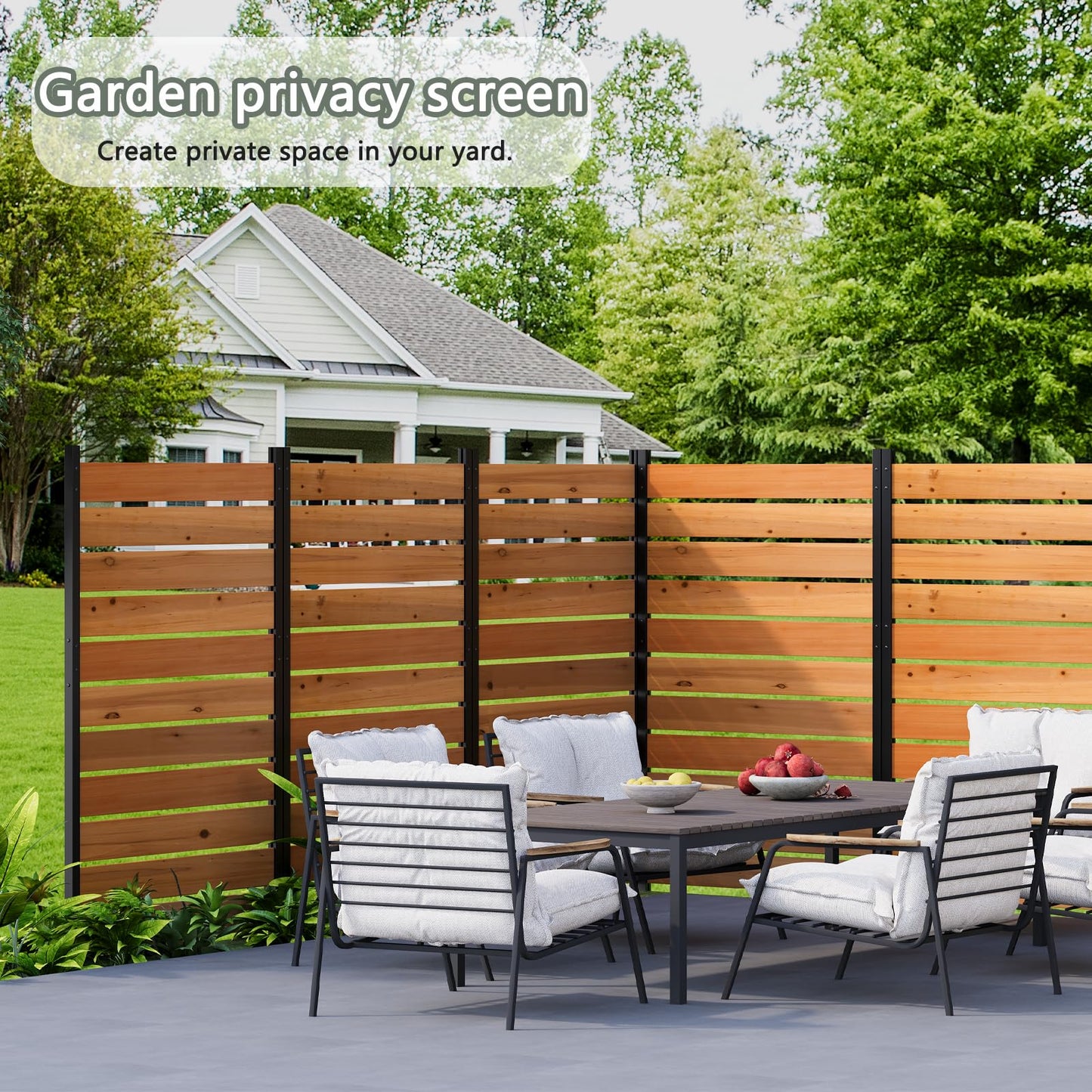 38" W×61" H Wooden Privacy Screen No Dig Outdoor Fence Panel with Metal Stakes Decorative Barrier for Trash Can Air Conditioner & Pool Equipment (Orange 1 Panel)