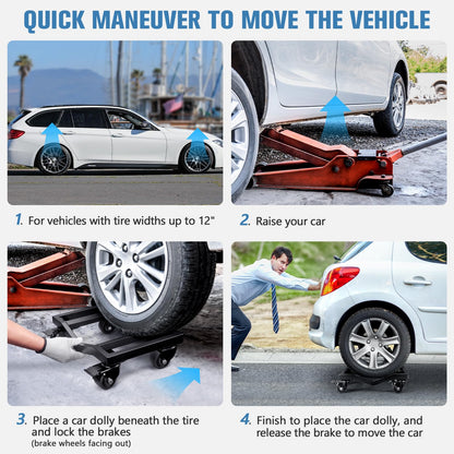 KEDSUM Car Dolly Set of 4, 6000 LBS Wheel Dolly, Heavy Duty Vehicle Dollies, Double V-Shaped Design & Nylon Casters with Brakes Used for Moving Cars, Trailers, SUV, Motorcycles and Boats
