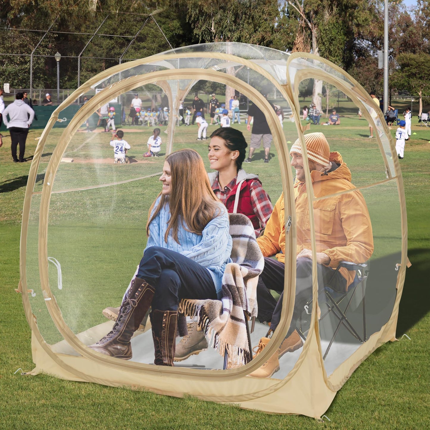 EighteenTek® Pop Up Weather Pod, Sport Pod with Attached Floor, 360° Clear View, UPF 50+ UV Protection, Waterproof All-Weather Instant Shelter for Sports Camping Fishing 70"x70"x63"H