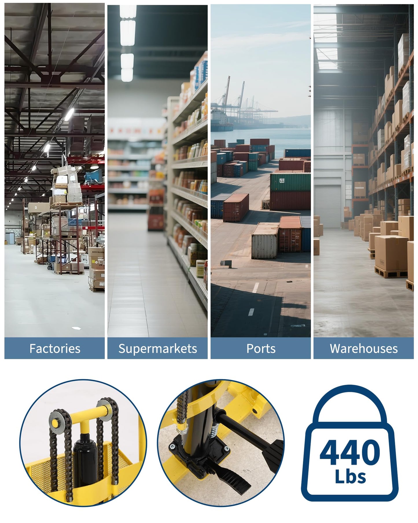 Hydraulic Material Lift, Heavy Duty 440lbs Capacity Pallet Truck Dolly, Lift Table,Fork Lift, 36" Max Lift Winch Stacker,Multifunctional Hydraulic Hand Truck with Steel Platform Board,Adjustable Forks