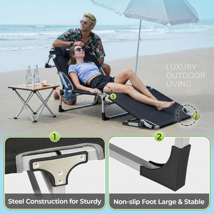 FUNDANGO Oversize Lounge Chair Outdoor, 300 lbs Large Camping Cots for Adults Heavy Duty Extra Wide Sturdy with Pillow for Outside Patio Beach Pool