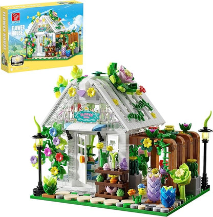 Flower House Building Set with Lights Garden House Building Toy Kits Compatible with Trend Creative Greenhouse Playset Christmas Birthday Gift for Adults or Girls 8-12 Years (719PCS)