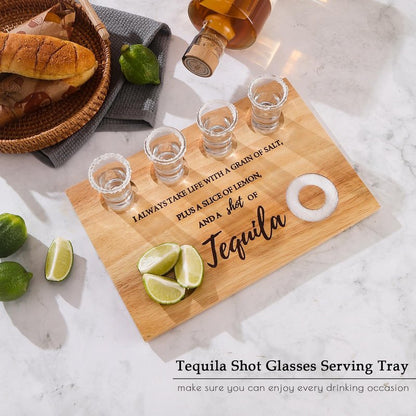LOBUBT Tequila Shot Board Shot Glasses Serving Tray with Salt Rim Funny Shot Glasses Holder,Tequila Gifts for Housewarming,Liquor, Parties,Bar,Restaurant