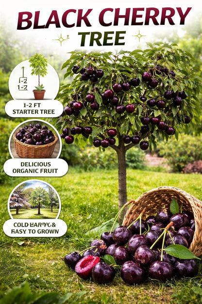 3 Black Cherry Tree Live Plants 1–2 Ft Tall (Prunus serotina) – Fast Growing Native Fruit Tree – Edible Cherry, Wildlife Habitat & Backyard OrchS Plants