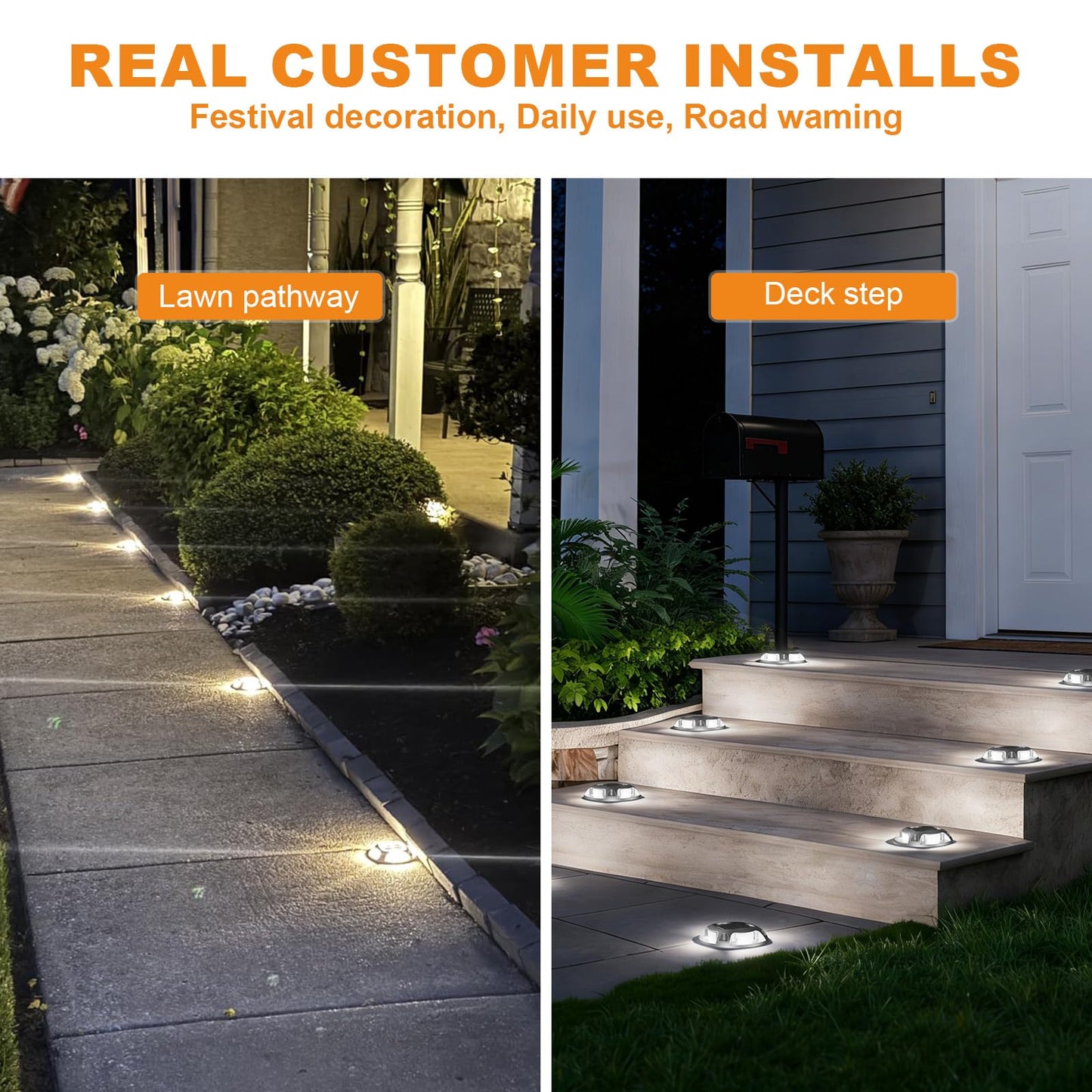 VOLISUN Solar Driveway Lights Dock Marine Lights 20 Pack,2 Colors in 1,Outdoor IP67 LED Deck Light,Solar Powered Waterproof Warning Step Light for Driveway Sidewalk Pathway (White/Warm White)