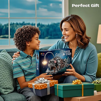 Mechanical Angler Fish Building Block Set - STEM Toys for Boys &amp Girls 8-14+ Deep Sea Ocean Creature Kit Home/Office Decor with Light Great Gift for Kids &amp Adults(1038+Pieces)