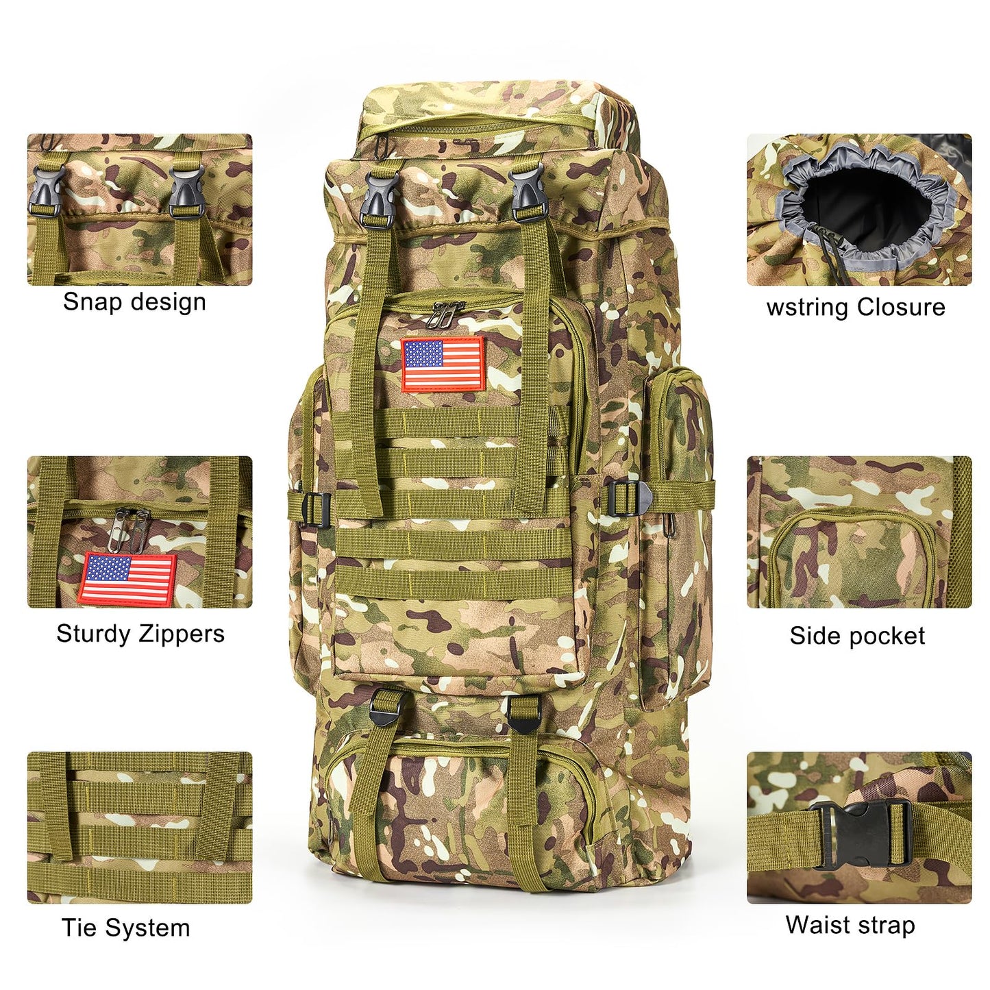 Skywod,Survival Gear Professional Kit and Large Camping Backpack,First Aid Kit for Adventure Outdoor Hiking Accessories (Outdoor camo)