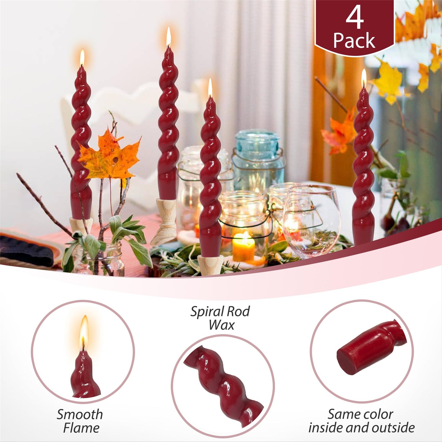 Red Taper Candles Short Candlesticks, 7.5inch Unscented Candle Sticks Dinner Candles for Wedding Centerpiece Home Table Mother's Day Housewarming Party,4 Pack