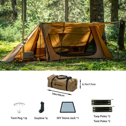 POMOLY Camping Hot Tent Bushcraft Tents, STOVEHUT 70 3.0 Shelter with 2 Tarp Poles and 2 Tent Poles for 1-2 Person Hiking, Backpacking (Without a Fireproof Ground Sheet)