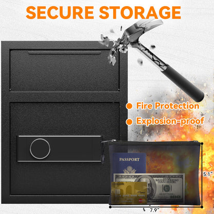 2.0 CUB Depository Drop Safe Fireproof, Front Drop Slot Lock Box with Digital Combination and Anti-Fishing, Silent Deposit Safe Box, Security Money Safe for Cash Slips Expense Business Office Home