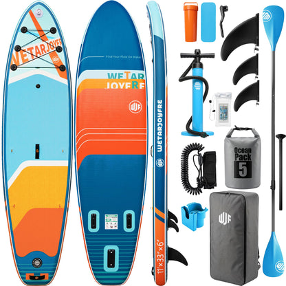 WETARJOYFRE Inflatable Stand Up Paddle Board, 11' x 33" x 6" Extra Wide SUP with Premium Accessories, Non-Slip Deck ISUP for All Skill Levels, Adults, Youth, Fishing, Yoga, Floating on Ocean & Lake