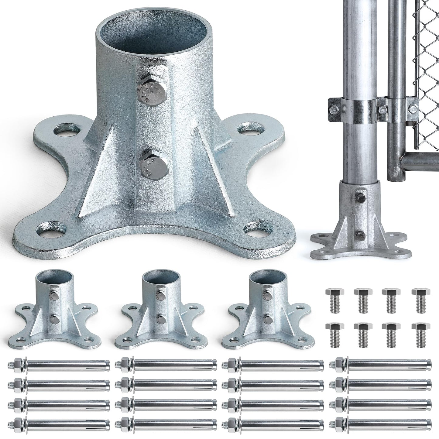 Epcee Post 2.5" (2 3/8" OD) Chain Link Fence Post Floor Flange Bracket, for Chain Link Fence Posts, Mailboxes, and Other Steel Round Post Galvanized Anchor Flange Bases (4 Pack)