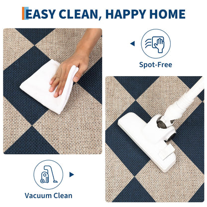 GarveeHome Easy Jute 8x10 Area Rugs for Living Room Checkered Rugs Machine Washable Non-Slip Backing Indoor Outdoor Carpets for Farmhouse Dining Room Nursery Patio Navy Blue