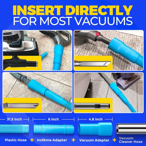 Holikme 2 Pieces Dryer Vent Cleaner Kit, Dryer Lint Vacuum Attachment and Flexible Dryer Lint Brush, Dryer Vent Vacuum Hose Attachment,Blue