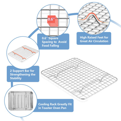 TeamFar Toaster Oven Pan with Cooling Rack, Stainless Steel Mini Baking Tray for Compact Toaster Oven, 9 Inch, Corrugated Bottom & Grid Mesh, Healthy & Heavy-Duty, 1 Pan + 1 Rack