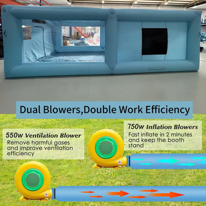 COIIOI 23x13x9FT Inflatable Paint Booth, Spray Paint Tent with 750W+550W Blowers and Air Filter System, Blow up Paint Booth for DIY, Auto Refinish, Mobile Detailing,Motorcycle Garage