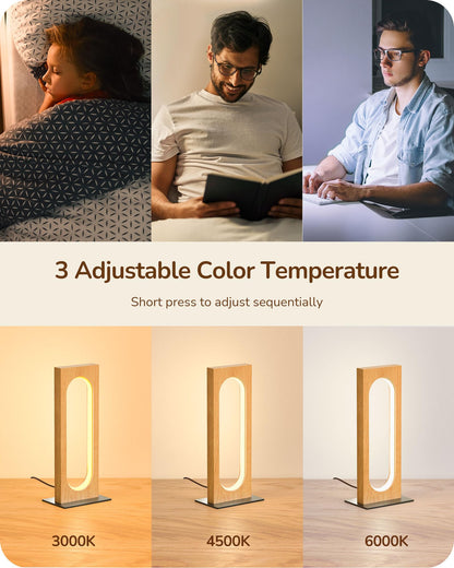 EDISHINE LED Table Lamp, Dimmable Touch Control, 13.58inx6.3inx14.17in, Dark Wood Color