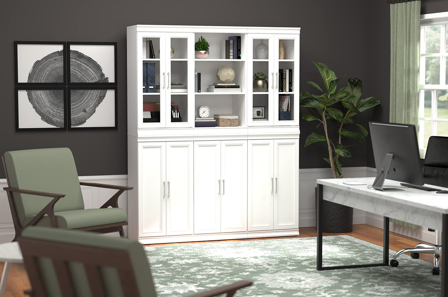 ClosetMaid Modular Storage Pair Set, 2 Glass Pane Doors, Wood Closet Organizer Shaker Style, Add On Accessory for Shelf Units, White, 34.88" H x 21.02" W x 1.81" D