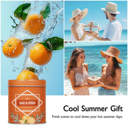 Sage & Citrus Candle, Scented Candles Gifts for Women Men, Candles for Home Scented, 9 oz Soy Wax Candle, Aromatherapy Tin Jar Candle