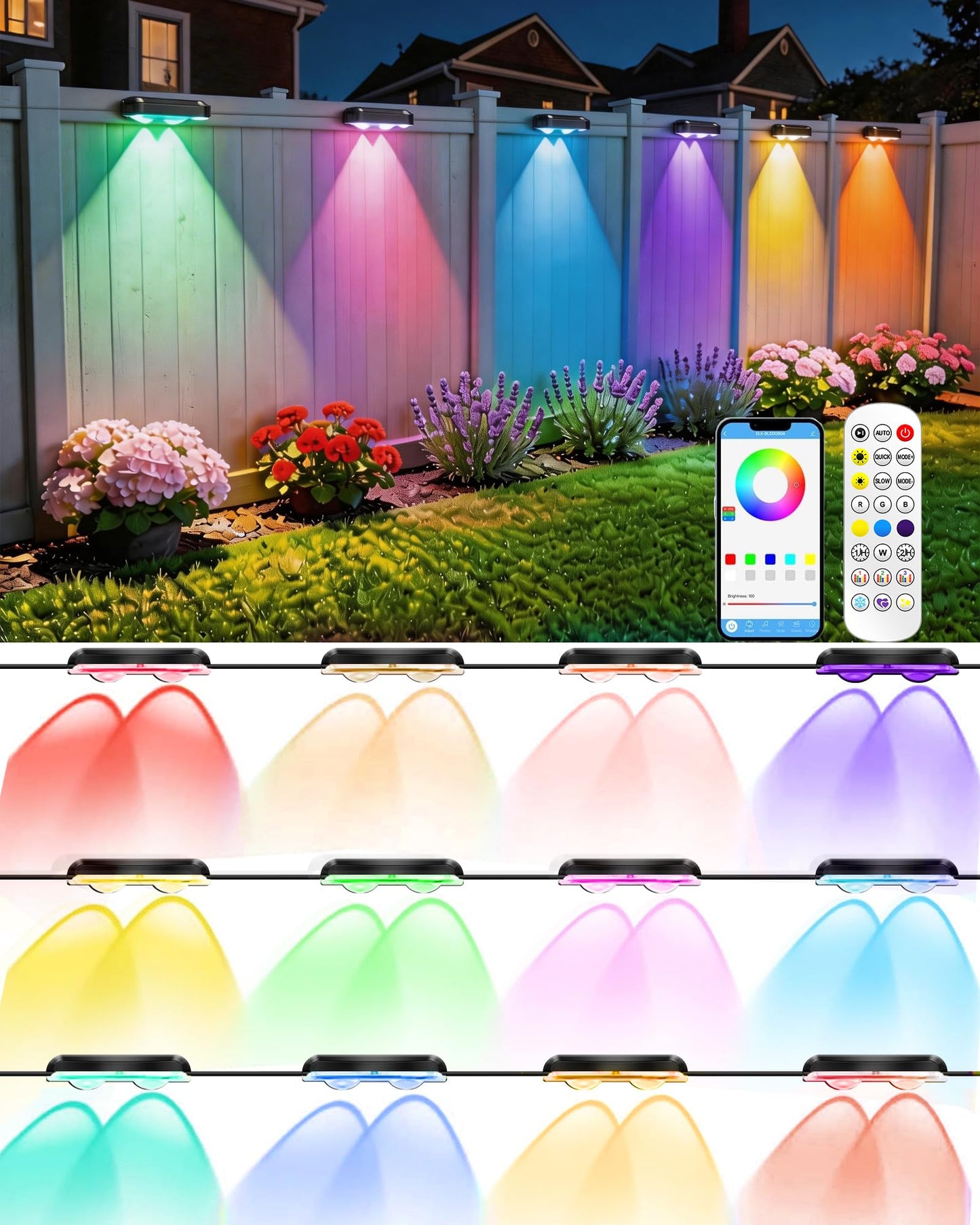 Cujemy Outdoor Deck Lights 16 Pack, 100ft Smart RGB Outdoor Lights, APP, Remote Control, Waterproof LED String Light with Timer for Wall Fence Step Yard Stairs Pool Halloween Christmas Decor