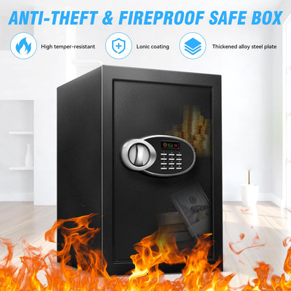 16.54" Tall Large Safe Box with Fireproof Waterproof for Documents - Steel Security Personal Fire Safe with Digital Keypad, Emergency Battery Box & Combination Lock, Safety Box for Valuables Money