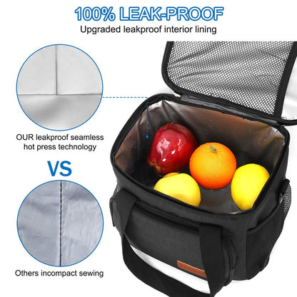 Femuar Reusable Lunch Box for Men/Women - Insulated Lunch Bag Leakproof Lunchbox for Work Office Picnic Beach - Freezable Lunch Cooler Bag with Adjustable Shoulder Strap - Black