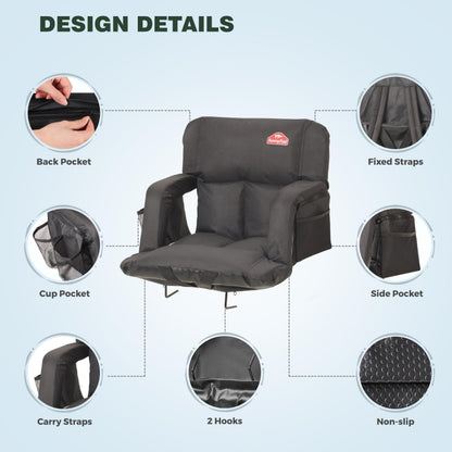 SUNNYFEEL Stadium Seat with Back Support Thick Cushion 6 Reclining Positions 264lbs Capacity Sofa Style Design with Side Pockets for Camping Beach Picnic Sports