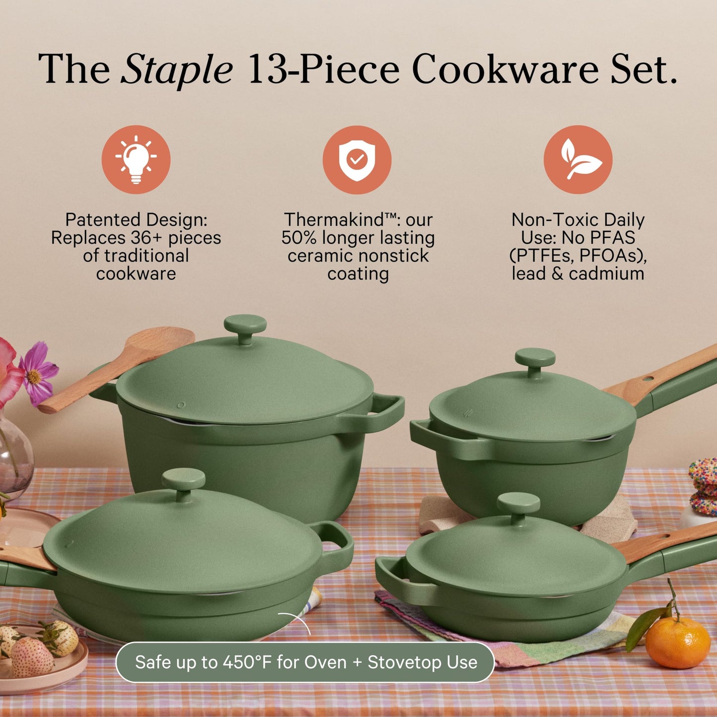 Our Place Cookware Set - 13-Piece Kit Including the Always Pan, Perfect Pot and Spatulas | Multifunctional, Toxin-Free Nonstick | Heat Safe up to 450°F | Oven, Stove, Induction Compatible | Sage