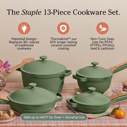 Our Place Cookware Set - 13-Piece Kit Including the Always Pan, Perfect Pot and Spatulas | Multifunctional, Toxin-Free Nonstick | Heat Safe up to 450°F | Oven, Stove, Induction Compatible | Sage