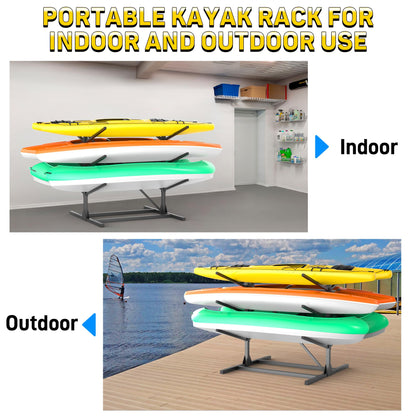 Ultrawall Freestanding Kayak Storage Rack for Garage, Heavy-Duty Adjustable 3-Tier Kayak Stand Holds 6 Kayaks, Canoes & Paddle Boards, 660 lbs Capacity