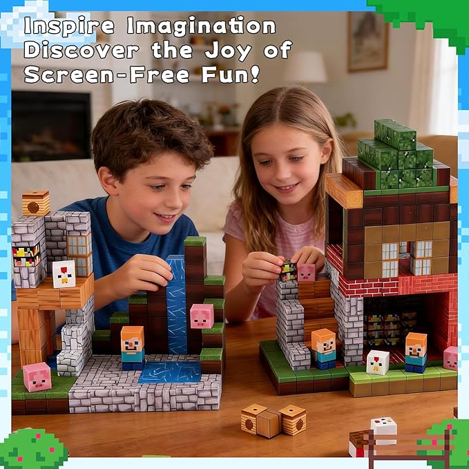 Magnetic Blocks 100 Pcs Building Cubes Game Build Forest World Set Stem Sensory Montessori Kids Toys for Toddlers Boys Girls Ages 3+ Stacking Magnets Tiles for Christmas Birthday Gifts