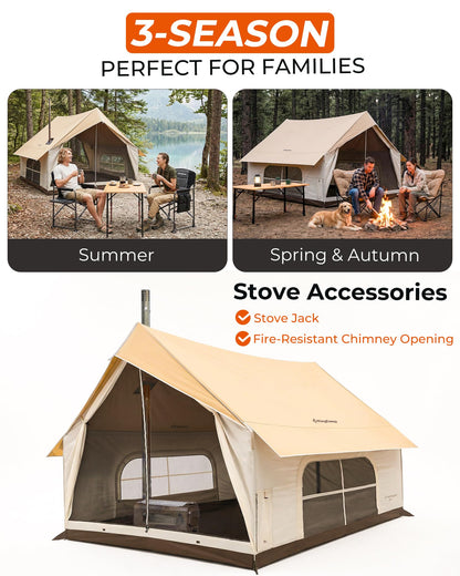 KingCamp Camping Tent with Floor 6-8 Person, Canvas Hot Tent with Stove Jack, Waterproof & Windproof Cabin Tent for Family Camping & Outdoor Parties
