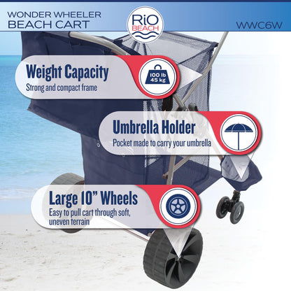 Rio Beach Wonder Wheeler Deluxe Utility, Lawn, and Beach Foldable Cart, Blue Print