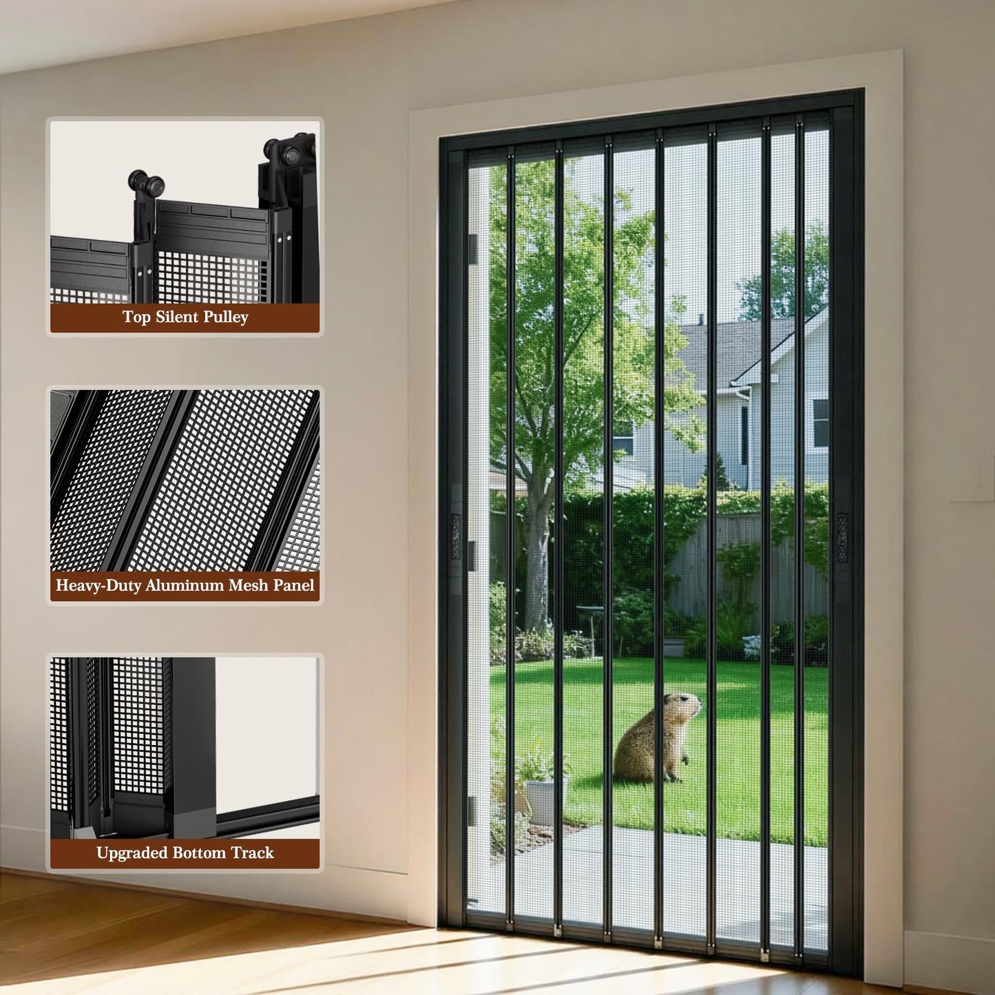 Yotache Retractable Screen Door Fits 36"x80" to 36.5"x80.5" Doors - Aluminum Frame & Pet-Proof Mesh - Magnetic Self-Latching Convenient Sliding Door with Left and Right Openings