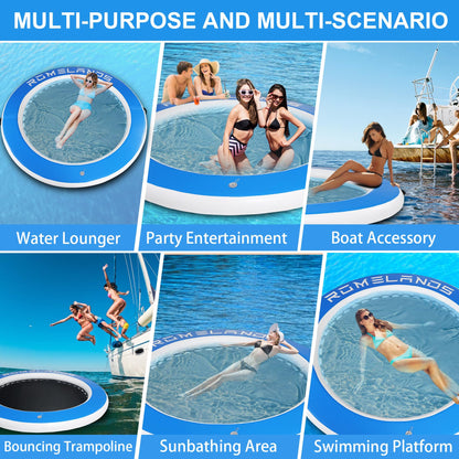 Inflatable Water Hammock Floating Dock, Round Float Ring for Summer Party, Heavy-Duty Raft Platform for Lakes Pools Oceans, Portable Lounger for Adults