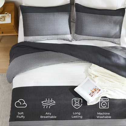 Litanika Comforter King Size Set Black White Grey - 3 Pieces Lightweight Bedding Comforter Set, Fluffy Down Alternative Comforter (1 Comforter, 2 Pillowcases)