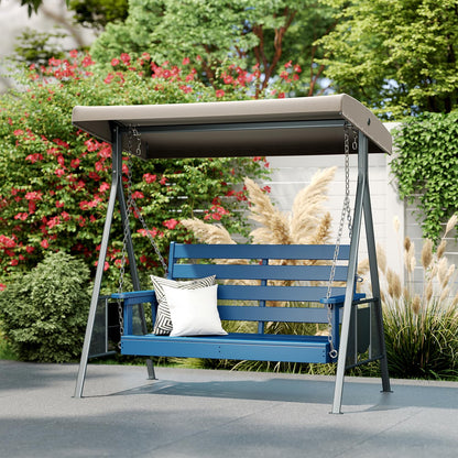 IVY&LANE Outdoor Porch Swing | HDPE Plastic | 2-Person | Hanging Bench Swings | Weatherproof | 4 Stainless Steel Chains | Blue | for Outside Patio Garden Backyard Tree